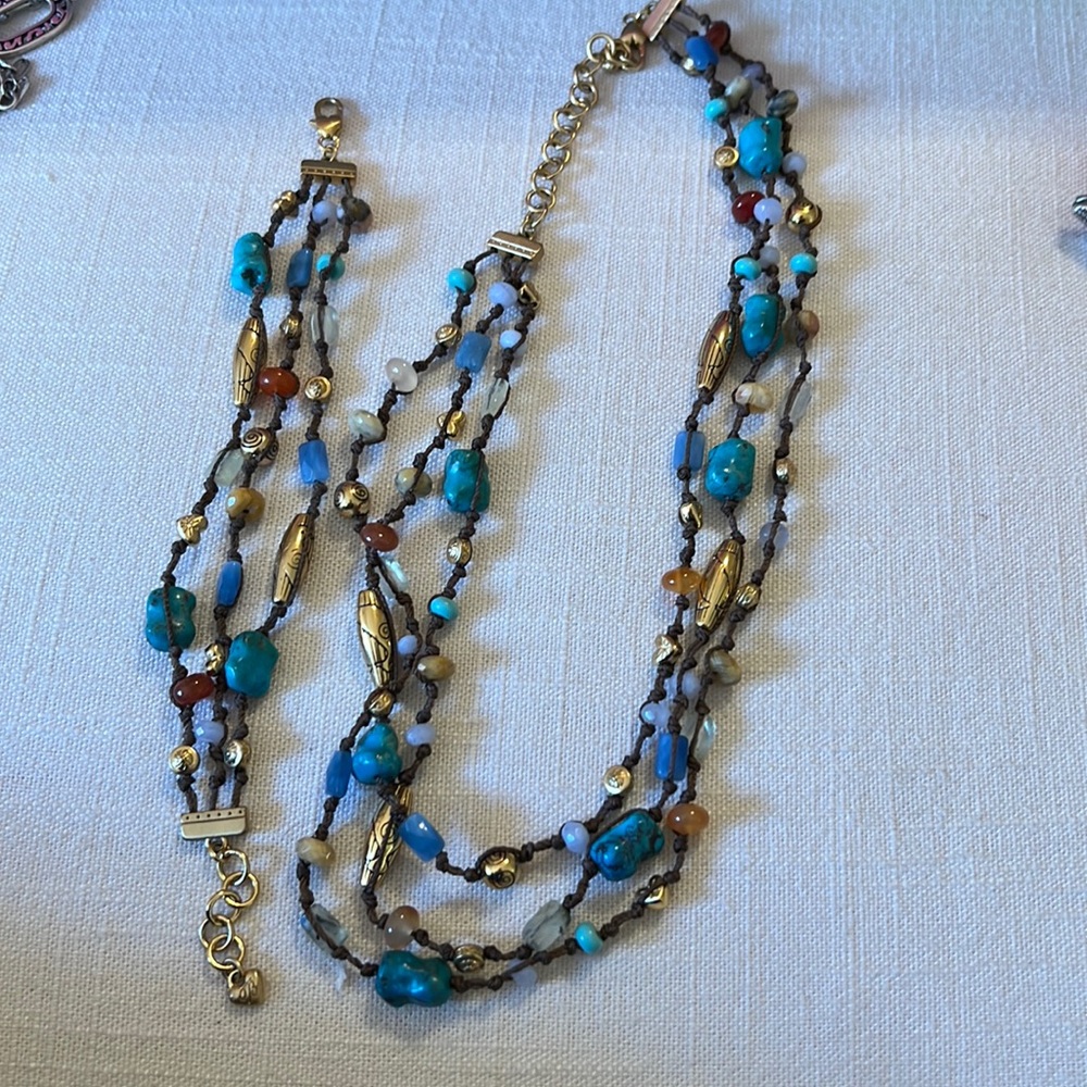3 strand Brighton brown crocheted multi stone necklace, bracelet,earrings.
